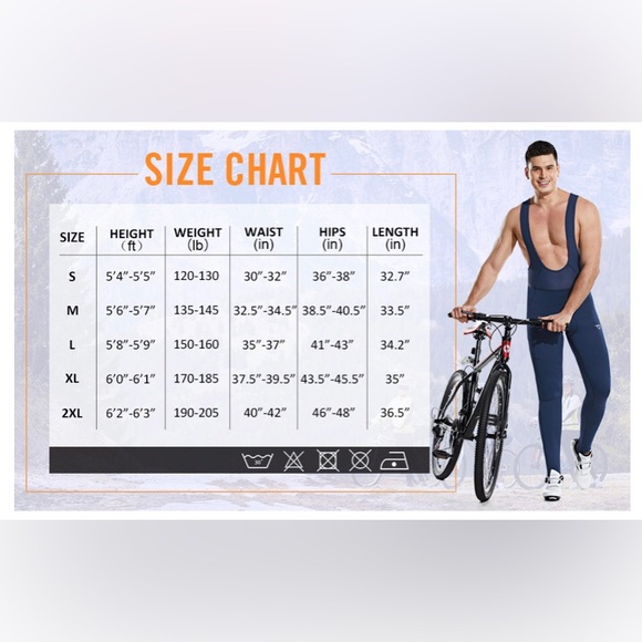 NWT Baleaf Men’s Fleece Lined Cycling Bib Pants - Picture 14 of 16